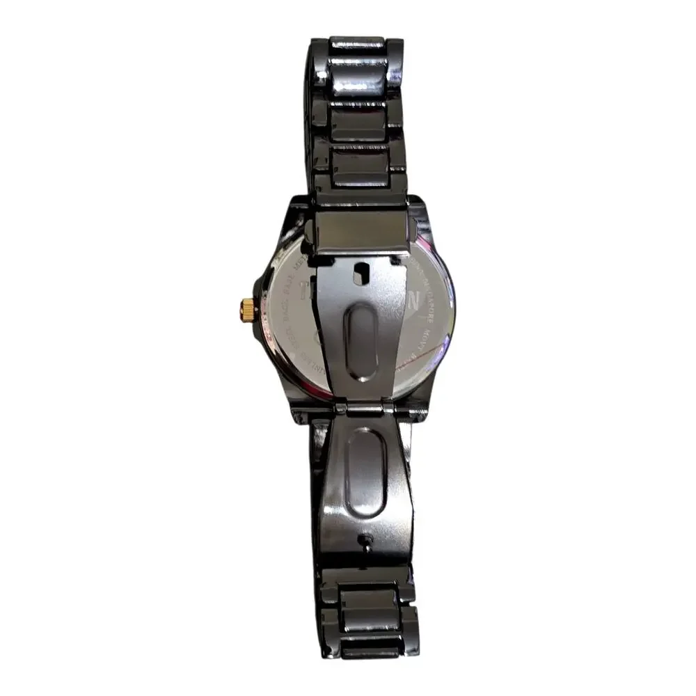 True Religion Men’s Gunmetal Gold Bracelet Buddha Guitar Logo Watch TRM102